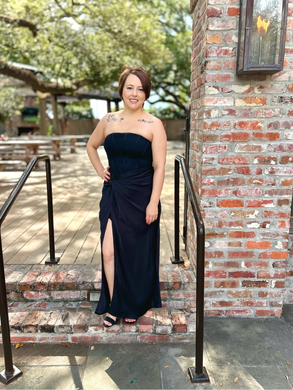 Hello Molly Black Strapless High Slit Dress